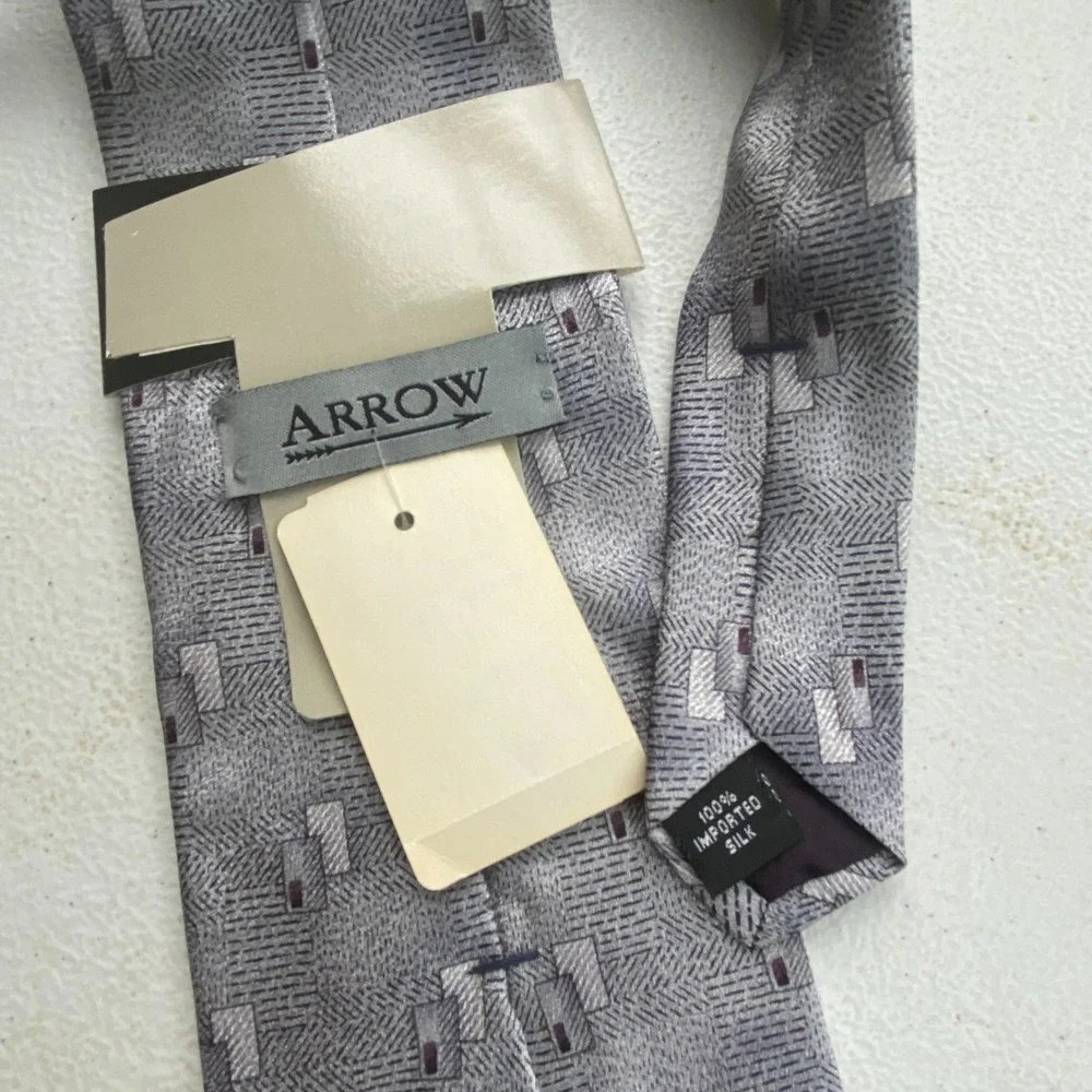 ARROW Silk Neck Tie Mens Silver Gray Jacquard Geometric Classic Formal New‎